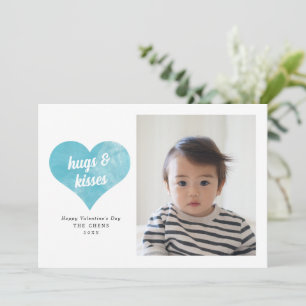 Blaue Liebe Herz Modernes Valentinstag Foto Feiertagskarte