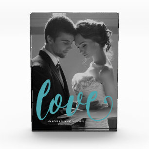 Blaue Liebe Typografie Foto und Name Foto Block