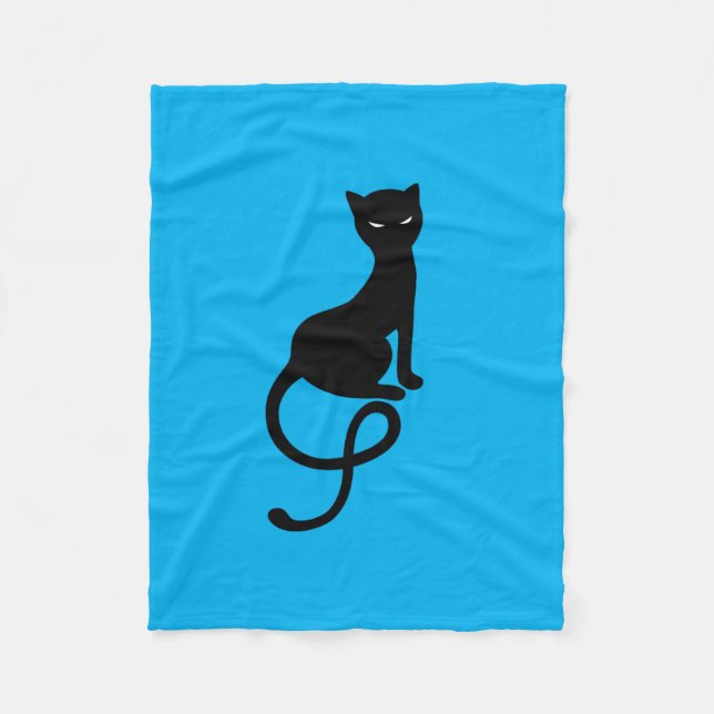 Blaue liebenswürdige schlechte schwarze Katze Fleecedecke (Vorderseite)