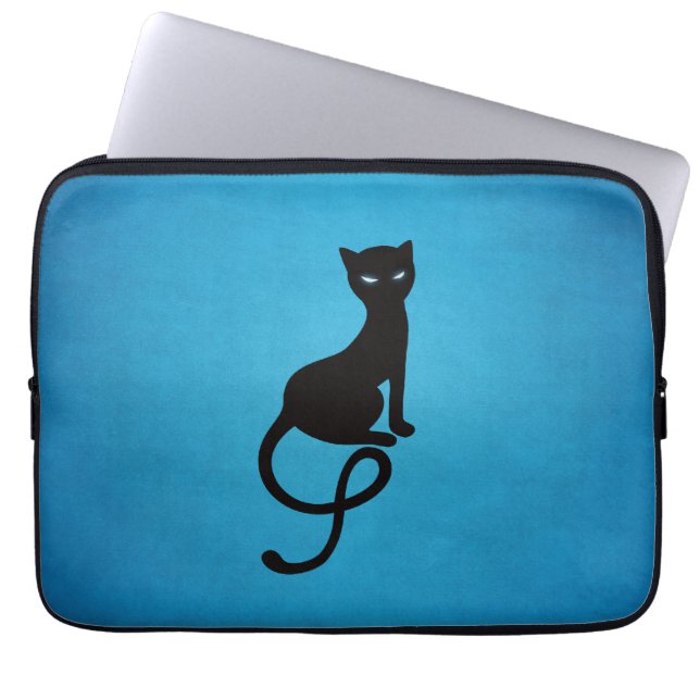 Blaue liebenswürdige schlechte schwarze Katze Laptopschutzhülle (Vorderseite)