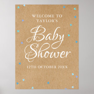Blaue Liebesherzen Baby Shower / Sprinkle Willkomm Poster