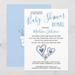 Blaue Liebesherzen Jungen Baby Shower per Post Einladung