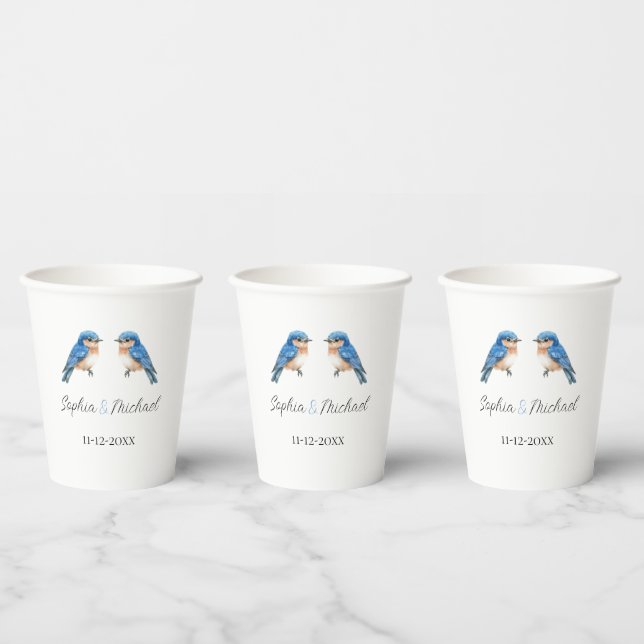 Blaue Liebesvögel Hochzeit Pappbecher (Multi)