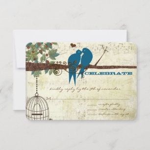 Blaue Liebesvögel sitzen auf einem Baum Hochzeit R RSVP Karte