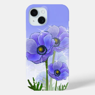 Blaue Lila Anemone-Blume iPhone 15 Hülle