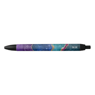 Blaue Lila Aqua Goldadern Achat Monogramm Kugelschreiber