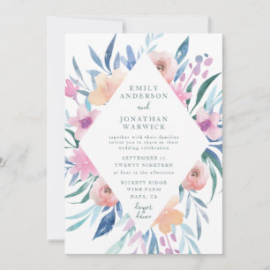 Blaue Lila Aquarell-Blumen Hochzeitseinladung Einladung