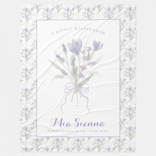 Blaue Lila Aquarell Kleine Wildblume Name Baby Fleecedecke