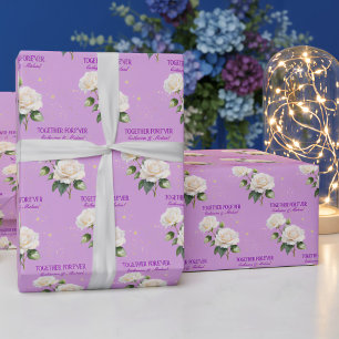 Blaue Lila Aquarell Ombre Rosen Frühlingshochzeit Geschenkpapier