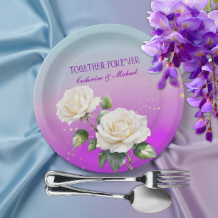 Blaue Lila Aquarell-Ombre-Rosen Frühlingshochzeit Pappteller
