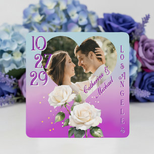 Blaue Lila Aquarell-Ombre-Rosen Frühlingshochzeit Save The Date
