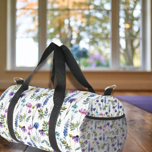 Blaue lila Aquarell-Wildblume Duffle Bag