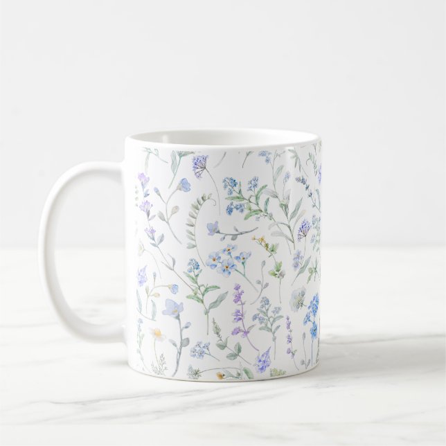 Blaue lila Aquarell-Wildblume Kaffeetasse (Links)