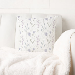 Blaue lila Aquarell-Wildblume Kissen