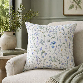 Blaue lila Aquarell-Wildblume Kissen