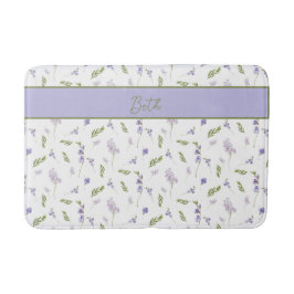 Blaue lila Aquarell-Wildblumen-Monogramm Badematte