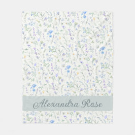 Blaue Lila Aquarell-Wildblumen-Monogramm-Name Fleecedecke