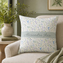 Blaue Lila Aquarell-Wildblumen-Monogramm-Name