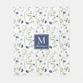 Blaue Lila Aquarell-Wildblumen-Name Fleecedecke