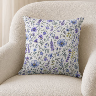 Blaue Lila-Aquarell-Wildblumenmuster Kissen