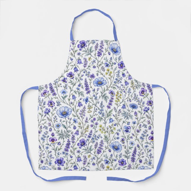 Blaue Lila-Aquarell-Wildblumenmuster Schürze (Vorderseite)