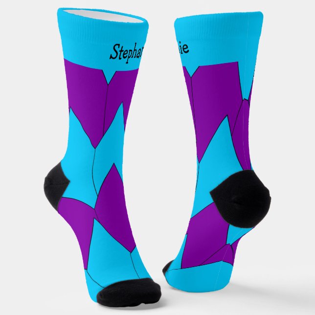 Blaue Lila Art Deco Design Socken (Gewinkelt)