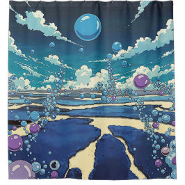 Blaue Lila Blase Landschaftsdusche Vorhang