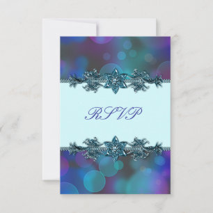 Blaue Lila Blasen Quinceanera RSVP Karte