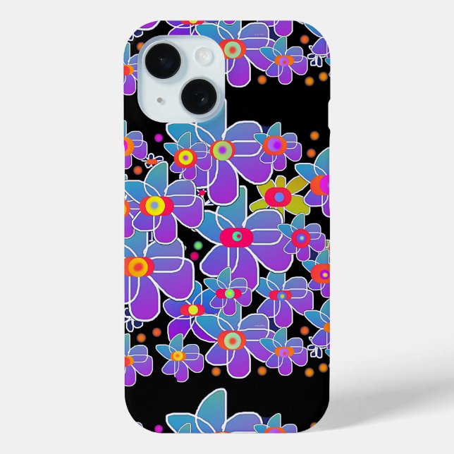Blaue Lila Blume Burst Black Case-Mate iPhone Hülle (Rückseite)
