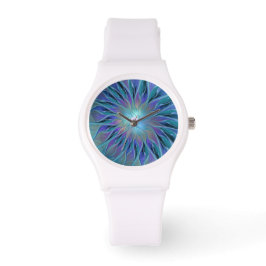 Blaue Lila Blume Traumstrecke Airolo - Fraktal Armbanduhr