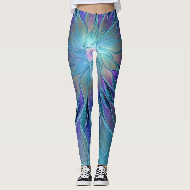 Blaue Lila Blume Traumstrecke Airolo - Fraktal Leggings (Vorderseite)
