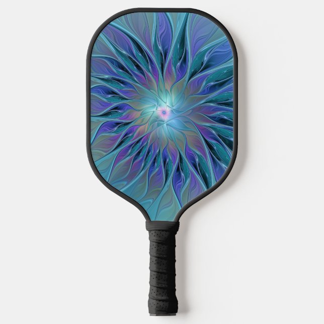 Blaue Lila Blume Traumstrecke Airolo - Fraktal Pickleball Schläger (Vorderseite)