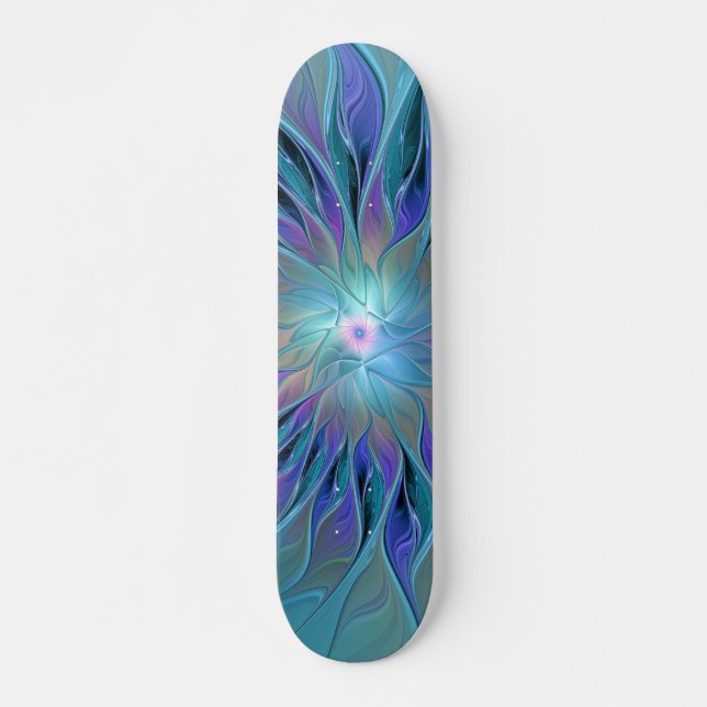 Blaue Lila Blume Traumstrecke Airolo - Fraktal Skateboard (Vorne)