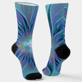 Blaue Lila Blume Traumstrecke Airolo - Fraktal Socken