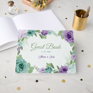 blaue lila Blumen Grüne Hochzeit Gästebuch