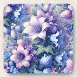 Blaue lila Blumen-Korkuntersetzer-Set aus 6 Teilen Getränkeuntersetzer