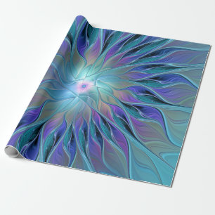 Blaue Lila Blumen Traum Abstrakt Fraktal Kunst Geschenkpapier