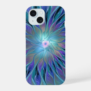 Blaue Lila Blumen Traum Abstrakt Fraktal Kunst iPhone 15 Hülle