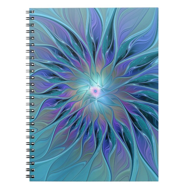 Blaue Lila Blumen Traum Abstrakt Fraktal Kunst Notizblock (Vorderseite)