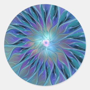 Blaue Lila Blumen Traum Abstraktes Fraktal Kunst Runder Aufkleber