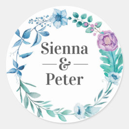 Blaue lila Blumenkleber Runder Aufkleber