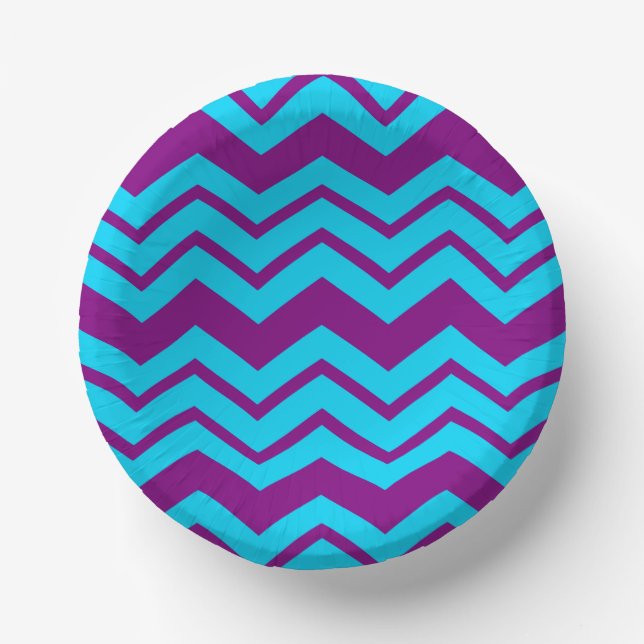 Blaue Lila Chevron-Zickzack-Design  Pappteller (Vorderseite)