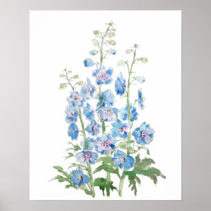 Blaue lila Delphinusfarbe und Aquarellfarbe Poster