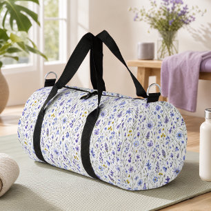 Blaue Lila Gelbe Aquarell-Wildblumenmuster Duffle Bag