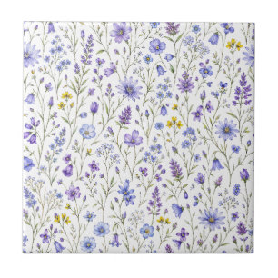 Blaue Lila Gelbe Aquarell-Wildblumenmuster Fliese