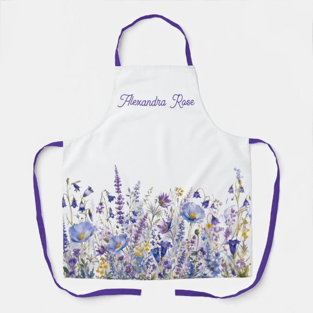 Blaue Lila Gelbe Wilde Blume Benutzername Schürze (Vorderseite)