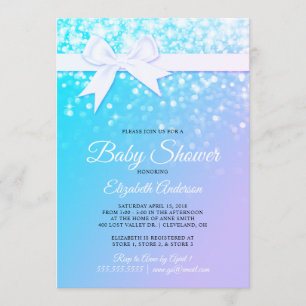 Blaue lila Glitzern-Baby-Mädchen-Duschen-Einladung Einladung
