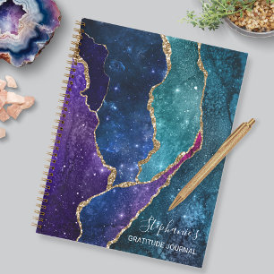 Blaue Lila Goldadern Achat Dankbarkeits-Tagebuch Notizbuch