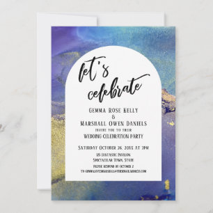 Blaue Lila Goldfarben Feiern Sie den Bogengang Einladung