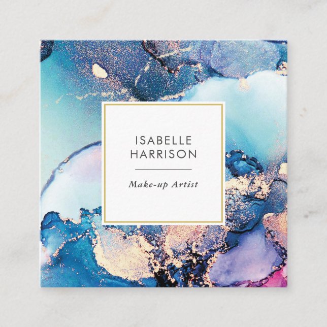 Blaue lila Goldfarben-Tintenkarte Quadratische Visitenkarte (Vorderseite)